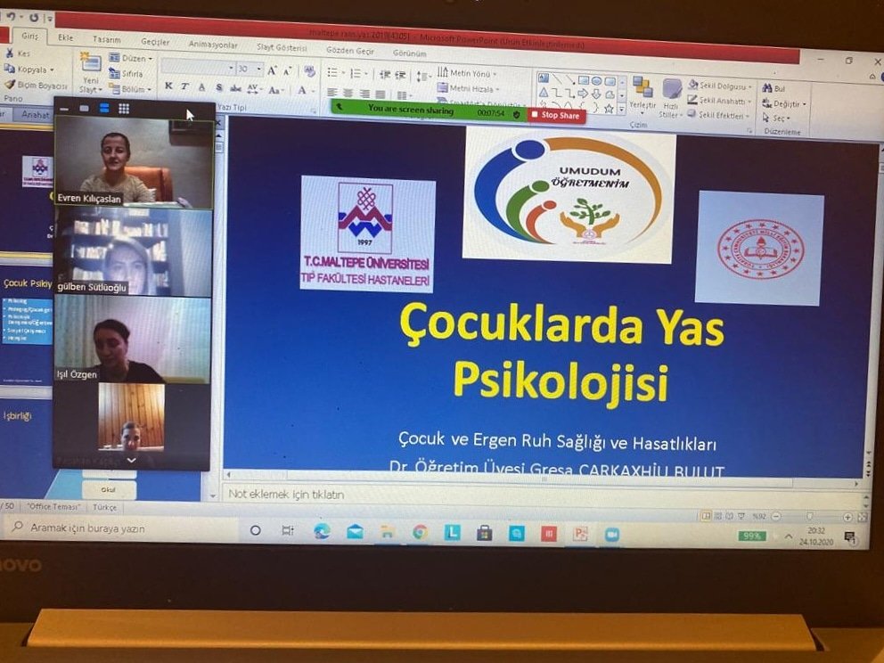"Umudum Öğretmenim" projesi kapsamında sınıf öğretmenimiz Evren KILIÇASLAN tarafından öğretmenlerimize yas konulu çevrim içi eğitim verildi.
#maltepemem
#nazmiduhaniio
#umudumöğretmenim