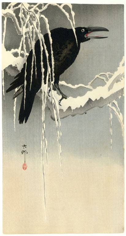 Ohara Koson 小原古邨 (1877-1945) Crow perched on a snow covered branch