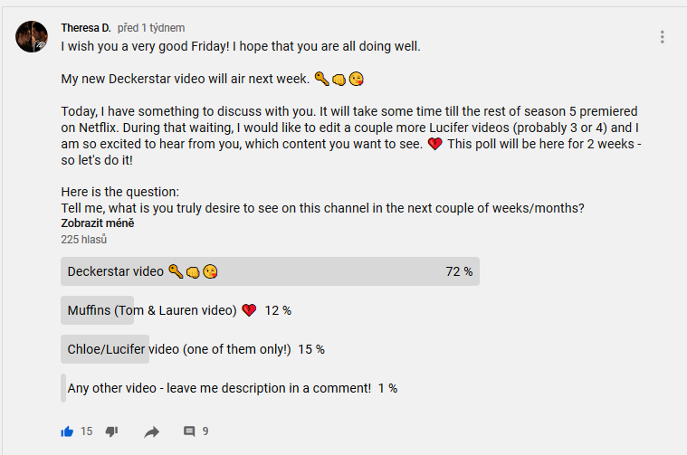 theresa_d_9's tweet photo. Haha, it has started to be clear who is the winner! 🤣🤣This poll will be on my Youtube channel for couple more days but I think I should start edit anyway 😈🤣
#Deckerstaralwayswin #newvideo #YouTubePoll #WhatToDoNext #LuciferNetflix https://t.co/smGpdGfLcD