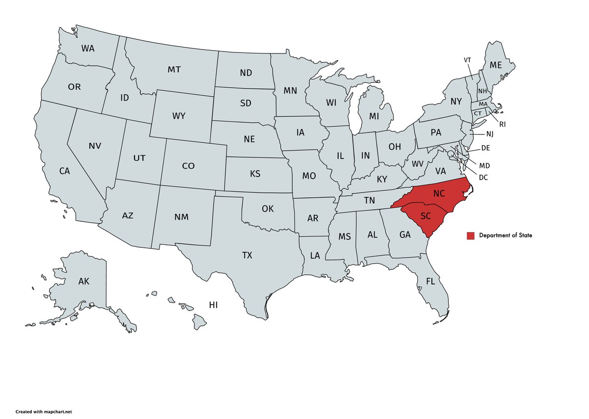 US Dept of State ( #DoS) should be moved to  #NorthCarolina &  #SouthCarolina, the bulk of 12K State Department Jobs, everything except US Embassies.  #BreakItUp  https://www.federalpay.org/departments/departmentofstate