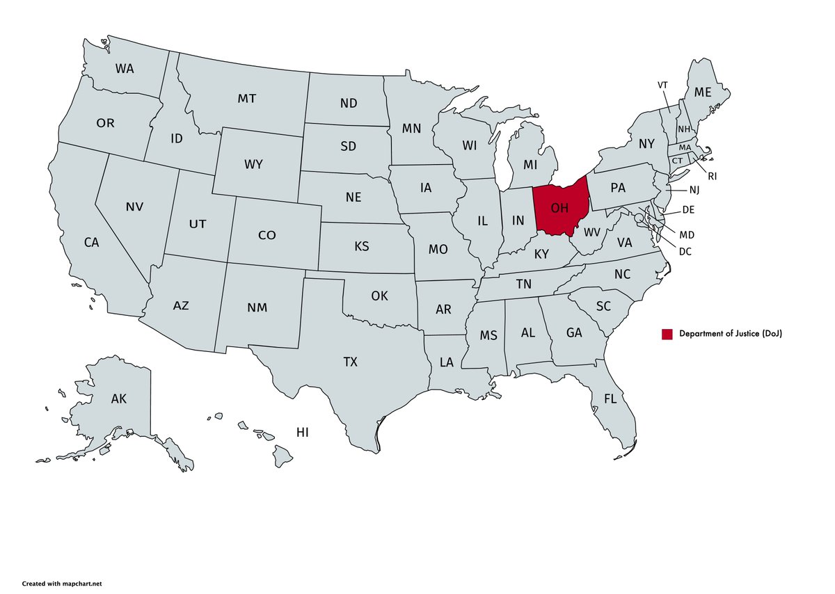 Department of Justice ( #DoJ) has offices in all 50 states, but the remainder of 115K jobs should be moved to  #Ohio (go bucks!)  #BreakItUp  https://www.federalpay.org/departments/departmentofjustice
