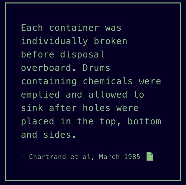 As many as half a million of these barrels could still be underwater right now, according to interviews and a Times review of historical records, manifests and undigitized research.  https://www.latimes.com/projects/...