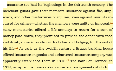 45/ Insurance & its 13th century beginningsThis also reminded me of the fascinating article from  @NickSzabo4 on the "Birth of Insurance".h/t  @michael_nielsen for sharing! https://twitter.com/michael_nielsen/status/1282794785745428481?s=20