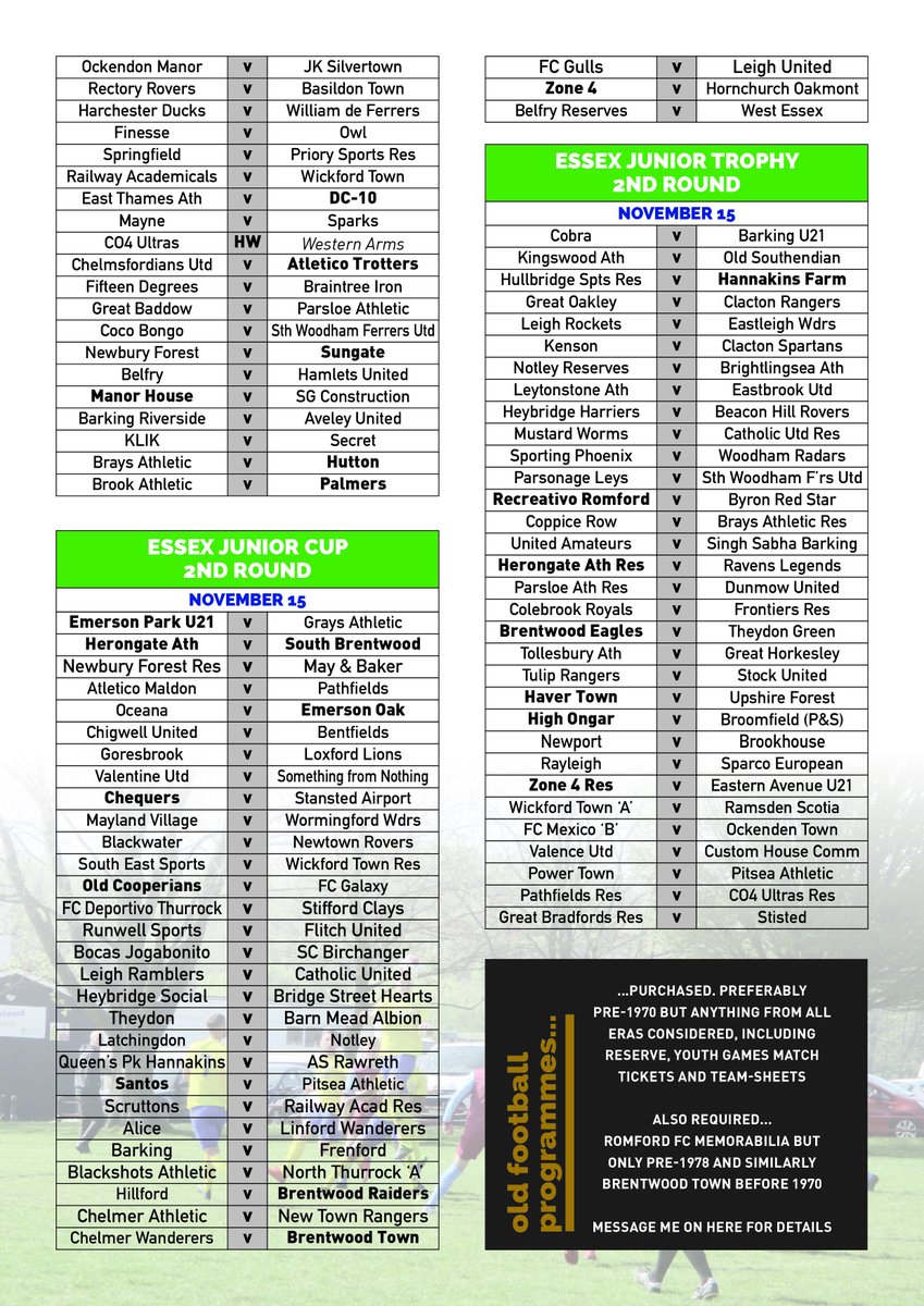 All this Sunday's details and then some.

The County Cup fixtures are all in draw order...ergo, in the next round, no. 1 is at home to 2 and 3 hosts 4.. ad infinitum

Retweets and likes are always good...cheers.

#Sundayfootball