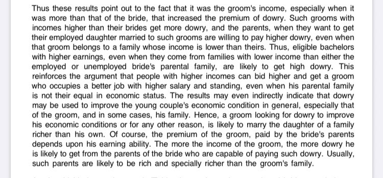 Unemployed men are not getting married?Again, the answer is PATRIARCHY. Why don’t you talk about how when the groom's income, especially when it was more than that of the bride increased the premium of dowry? http://ijsw.tiss.edu/greenstone/collect/ijsw/index/assoc/HASH0103/b164a59b.dir/doc.pdf  https://twitter.com/themolelady_/status/1305019213610848256