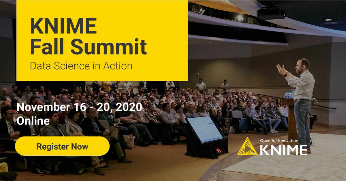knime's tweet photo. Have you signed up for the virtual edition of #KNIMESummit2020? Join us for five days of #datascience in action. Hear from the experts, discover what’s new and what’s cooking in #KNIME, connect with the community, meet our developers, and more!    https://t.co/WY5h8PZfmy https://t.co/bJM92zZR4V
