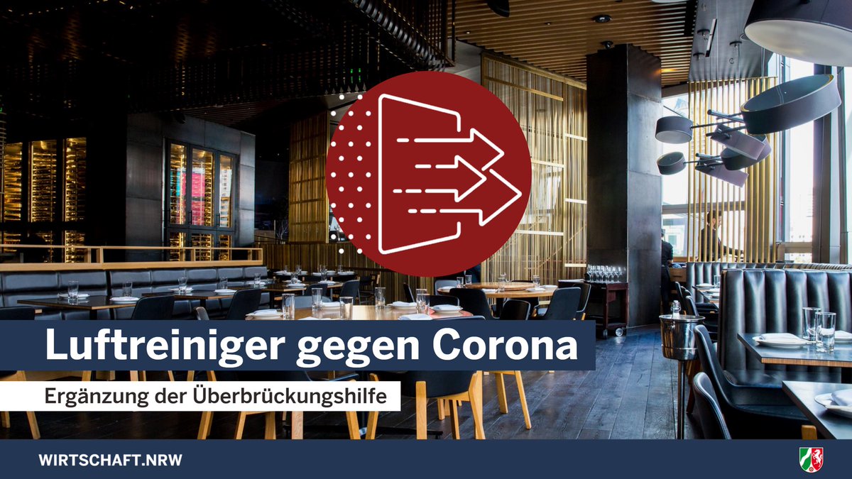 #Luftreiniger unterstützen, die Virenbelastung in Gasträumen stark zu reduzieren. Sie werden nun über die #Überbrückungshilfe gefördert, um #Gastronomen in der kälteren Jahreszeit eine besser geschützte Innen- wie Außengastronomie zu ermöglichen. ℹ️ Mehr: wirtschaft.nrw/ueberbrueckung…