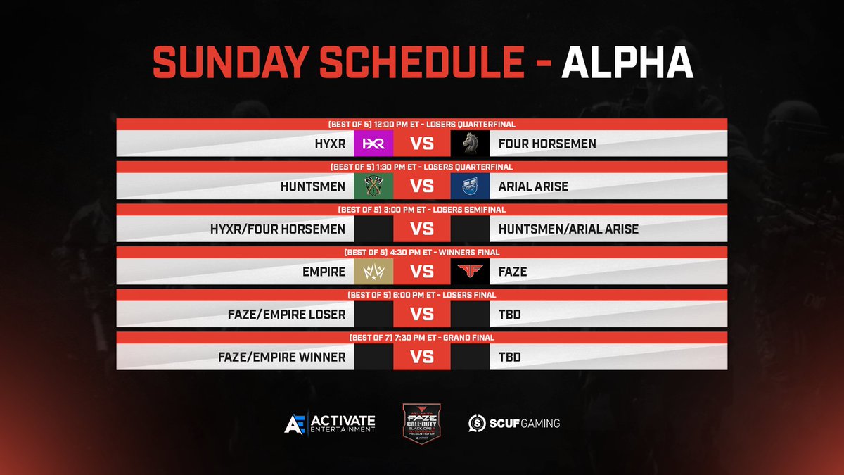 FaZe_Vegas's tweet photo. We are LIVE with the final day of our BO4 $25k Throwback Invitational presented by @ScufGaming!
Miss any of yesterday's action? Here's a look at the full bracket as we get ready to crown a champion later today!
https://t.co/qeGcvVLDeC
https://t.co/cblvhB8yJH | #AFThrowback https://t.co/JUMZBk0W9L