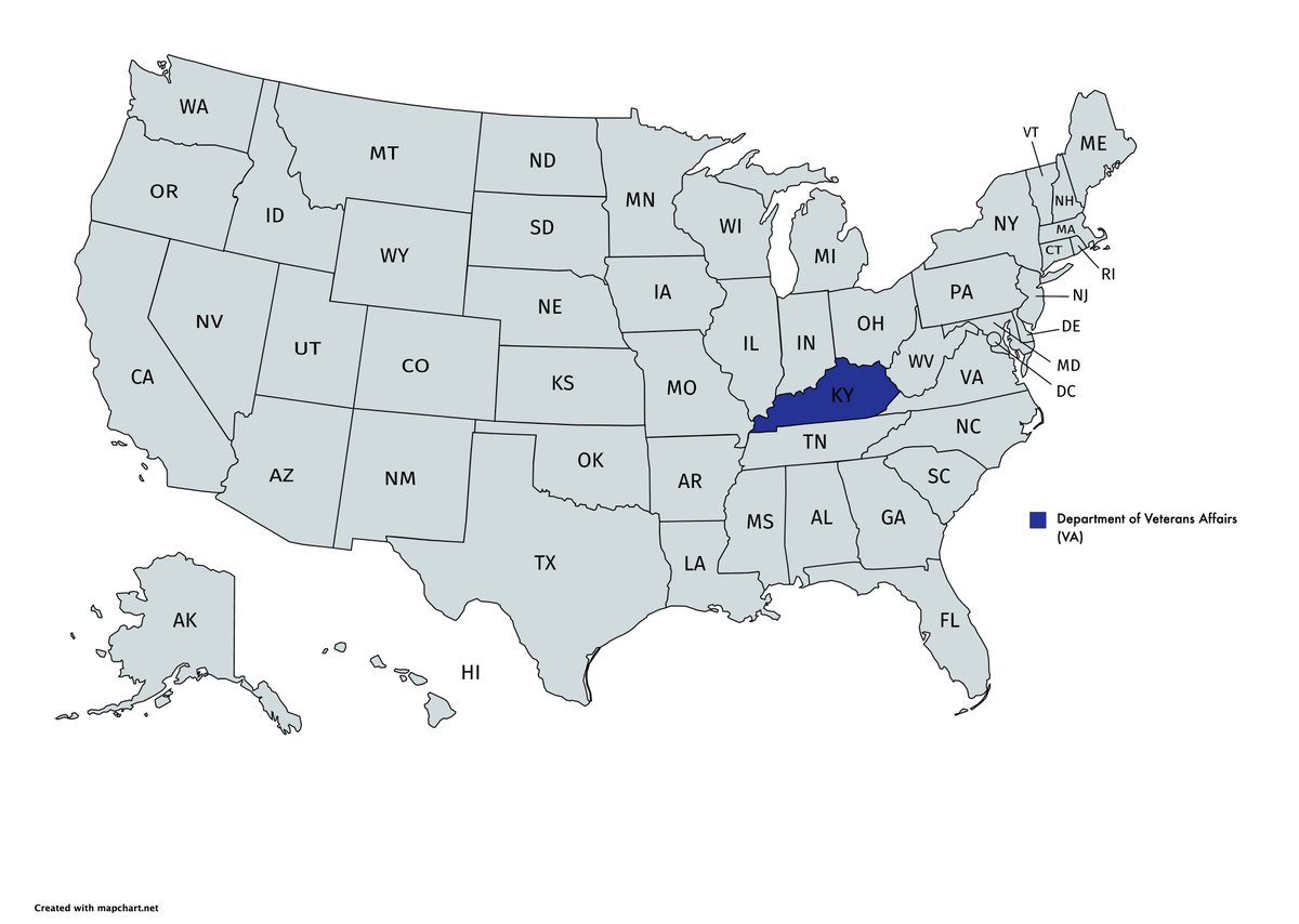 US Department of Veterans Affairs ( #VA) has 370K health care professionals in hospitals around the country, but the HQ should be in  #Kentucky.  #BreakItUp https://www.federalpay.org/departments/departmentofveteransaffairs