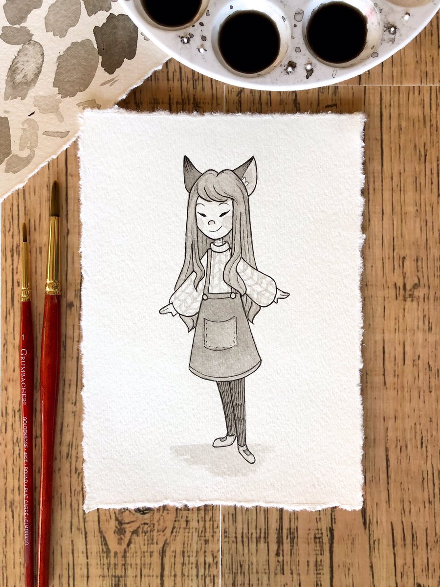 MelDaigleArt's tweet photo. A little Kistune for your Sunday morning 🦊🧡😊 I don’t know why it JUST occurred to me that I should have given her a tail 🙈 Oopsy!
.
.
#inktober #inktober2020 #illustration #characterdesign #childrensbooks #monstermania2020 #svslearn #Inktoberday25 #kitsune https://t.co/RPkvdyq8ZB