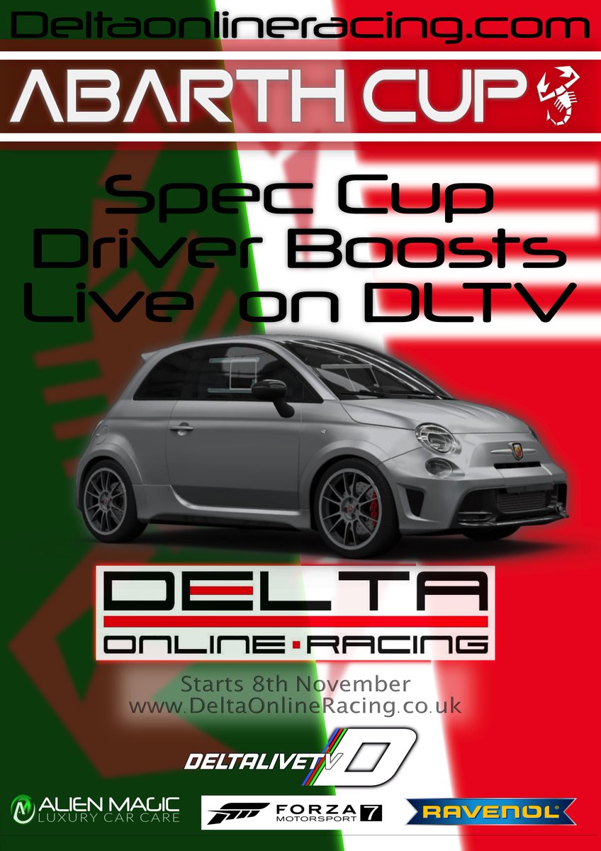 deltaonlinerace's tweet photo. Delta Abarth Cup
Full details now available on the forum
“Standard & Boost builds shared”
“Track Calendar”
“Viewer boosts explained”
#deltaonlinerace #ravenol #deltlivetv
#alienmagic
#forzarc #forza7
@alieward
@ForzaRC https://t.co/7OIlDkzZni