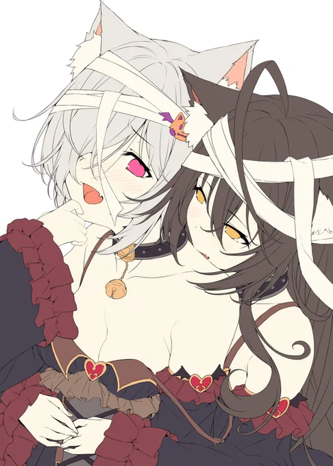 ハロウィンくおんちゃんとせつなちゃん線画。ハロウィンには間に合わなさそうだけど、時間を見つけて完成させたい・・・ 