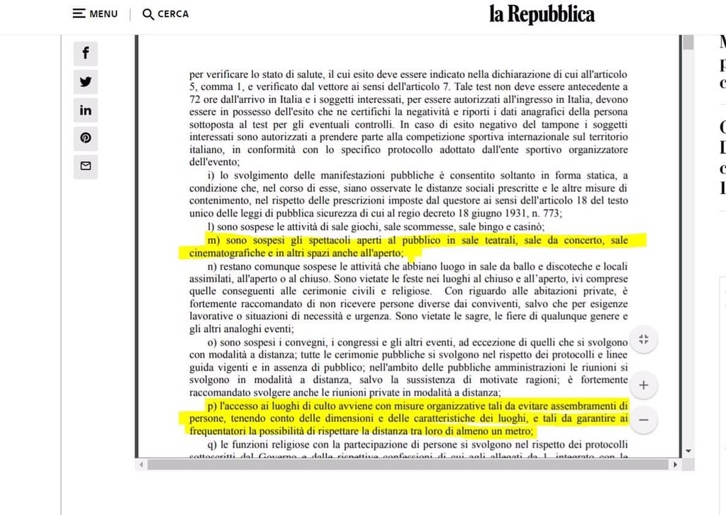 AngeloTrabace's tweet photo. @dariofrance Mi spiega come mai l’accesso ai luoghi di culto avverrà“con misure organizzative tali da evitare assembramenti”e invece per gli spazi culturali,sale da concerto e teatri(nonostante in questi mesi si siano dimostrati luoghi sicuri adeguandosi ai protocolli)ciò non potrà avvenire? https://t.co/qWGNw6iVvJ