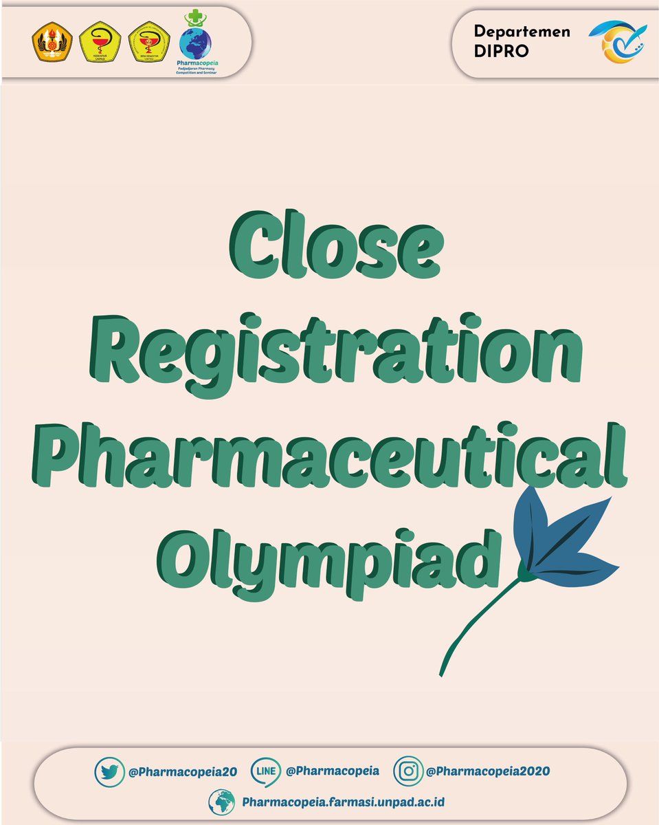 [Penutupan Registrasi Olimpiade Farmasi✨]

Halo sobat Pharmacopeia!
Terimakasih atas antusias teman-teman semua yang telah mendaftar lomba olimpiade farmasi! Pendaftaran resmi ditutup.
Selamat berjuang dan tetap semangat!🤗