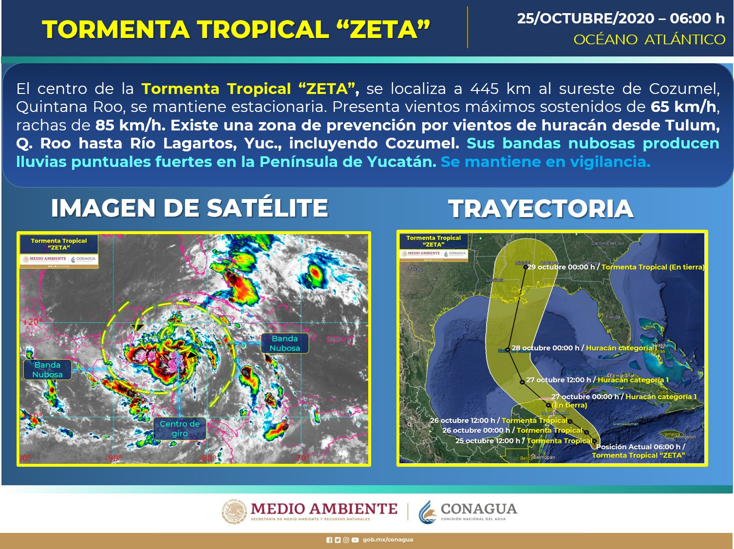 Se forma la tormenta tropical Zeta cerca del canal de Yucatán