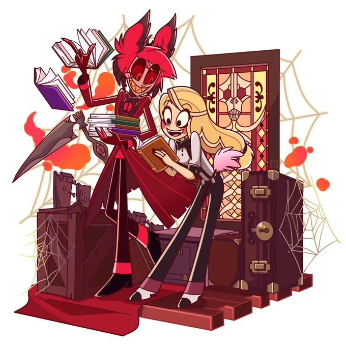 #HazbinHotel #HazbinHotelFanart 
ハズビンホテル内を掃除するアラスターとチャーリー。 