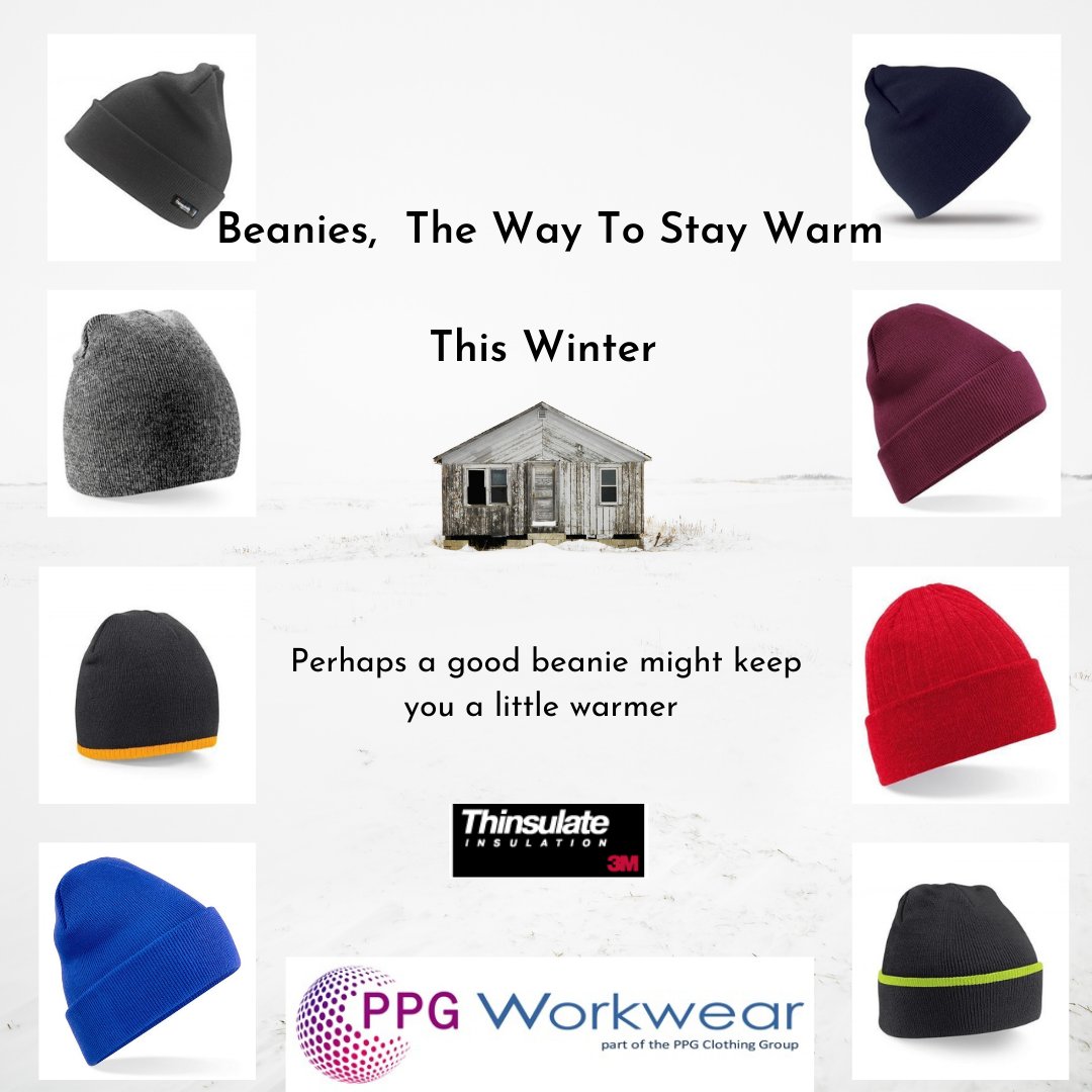 We sell the classic Beechfield knitted beanie in a range of colours. From the understated black to an outrageous fluorescent Orange beanie hat. Also available is our Results Thinsulate lined woolly ski hat. Perfect for when the weather drops a little , ppgworkwear.co.uk/product-catego…