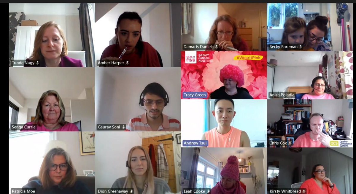 UKQCS's tweet photo. On Friday, the QCS team was gathered to raise funds for @BreastCancerNow by participating in a virtual quiz. It's important to us that we support different charities to help people in need, both physically and mentally. More &amp; #donate: https://t.co/22qaeRG9ZQ #wearitpink https://t.co/TWNUzPc1nV