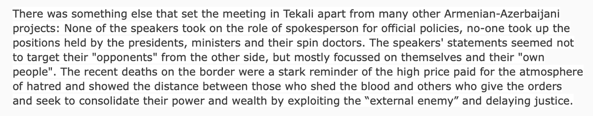 Also a good write up from one of the Tekali meetings held in 2012 by  http://Epress.am  Editor-in-Chief Yura Manvelyan:The Tekali Process: When the citizens of the South Caucasus get down to business  http://caucasiancircle.blogspot.com/2012/07/the-tekali-process-when-citizens-of.html #Armenia  #Azerbaijan  #Karabakh