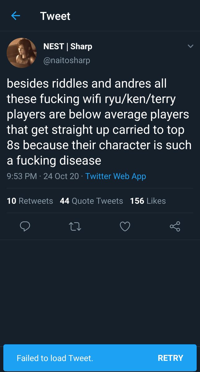 besides riddles and andres all these fucking wifi ryu/ken/terry players are below average players that get straight up carried to top 8s because their character is such a fucking disease