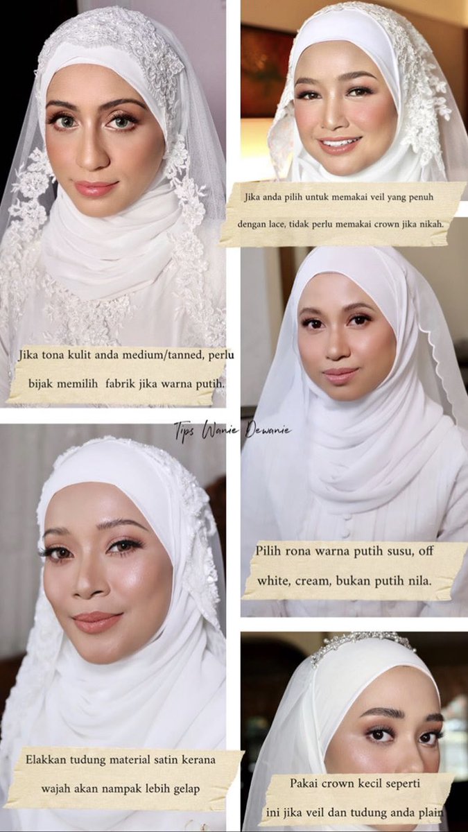 1. Pengantin yg pakai putih kalau takut nampak gelap make sure pilih fabrik dan warna putih yg betul ikut skin tone masing2.Utk makeup pulak usually mua u akan putihkan your foundation 1-2 tone & less shading. Terlebih shading confirm nampak gelap!