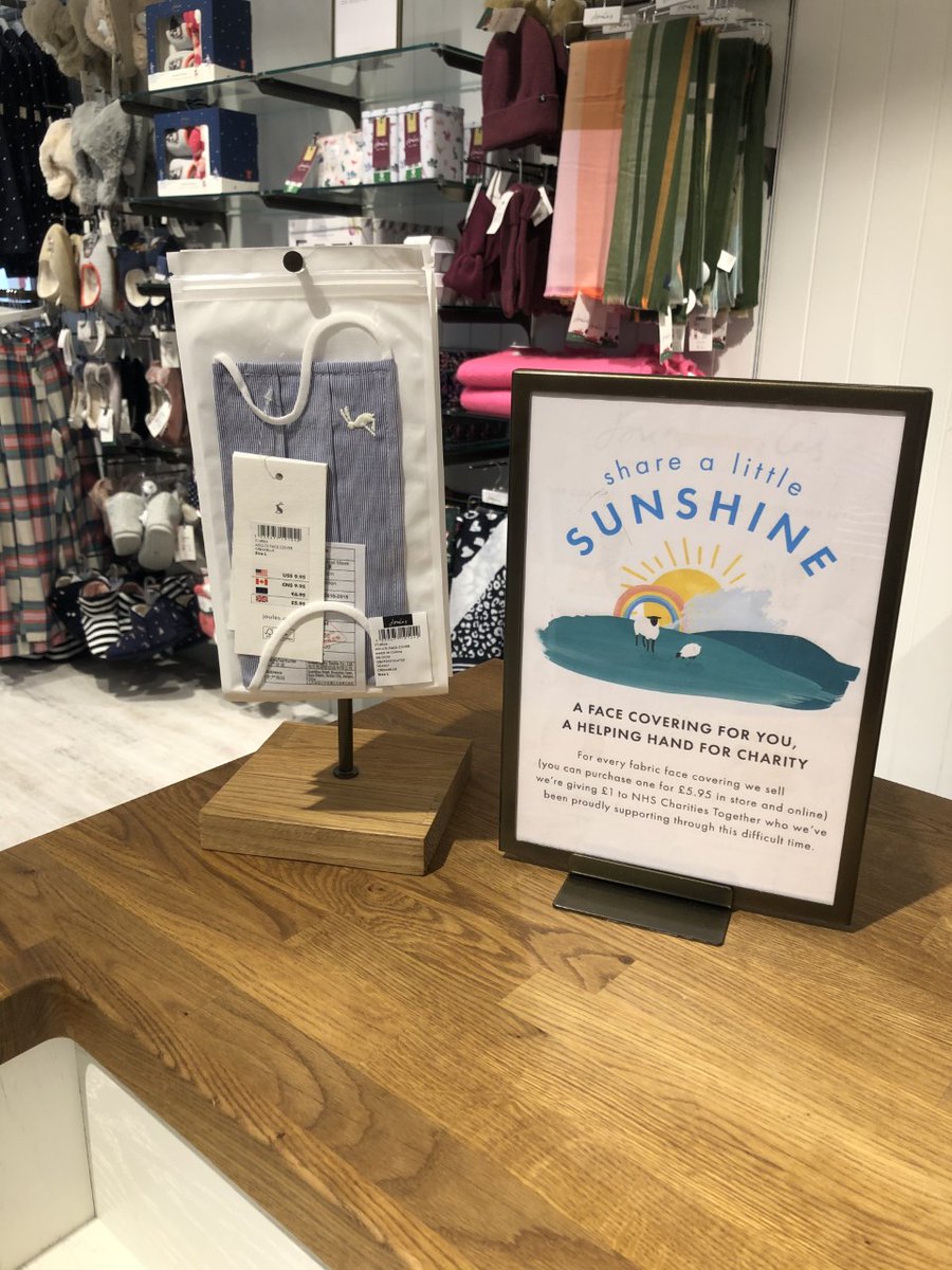 JoulesWS's tweet photo. ⭐️Our cotton face masks are BACK IN STOCK, to keep you safe and looking fabulous at the same time! ALSO, for every face mask we sell, £1 goes to @NHSCharities - so you can get a face-covering for you, whilst giving a helping hand to charity!⭐️ https://t.co/F1WQO5R5oK