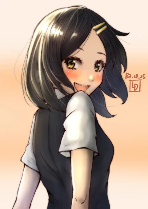 『なぁ、司令はん・・・、だーいすきやで!ヾ(。・∀・)oヤデ!!』
#黒潮
#艦これ版深夜の真剣お絵描き60分一本勝負
#艦これ版真剣お絵描き60分一本勝負_20201025
いいムードで二人で歩いていたら、振り向きざまに黒潮に告白されました・・・! 