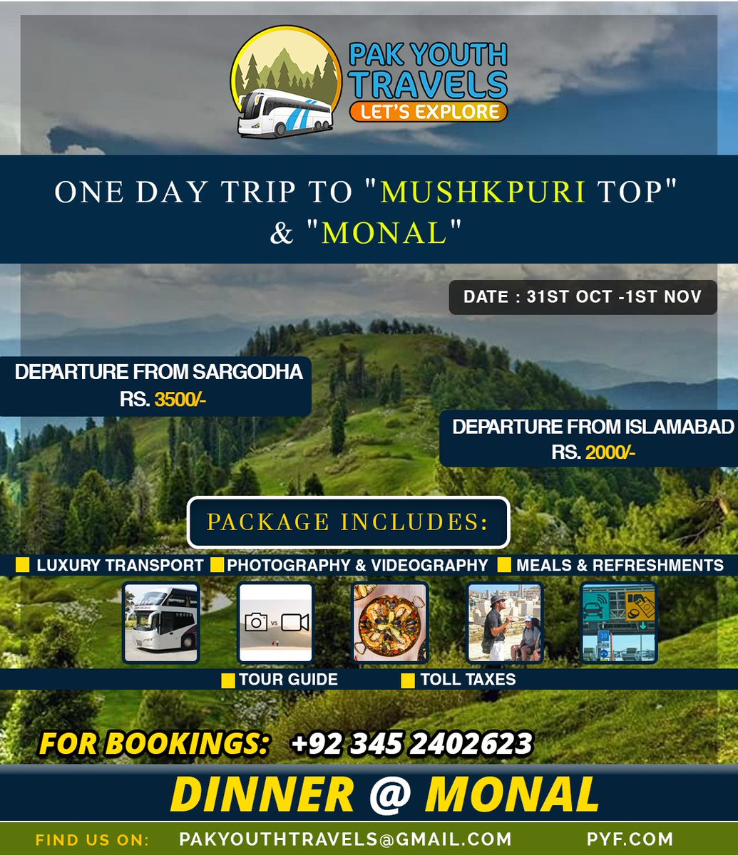 SyedNisarAhmad_'s tweet photo. Pak youth travels provides you an opportunity to explore the breathtaking beauty of the landscape, touring mountains, fairy meadows,, snowy peaks, colourful lakes, historical sites and ancient heritage.
#ExplorePakistanWithPYT https://t.co/RubXTXzYhf