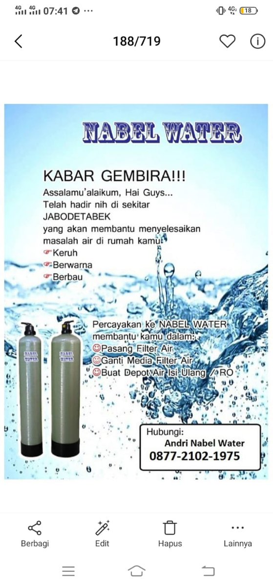AndriRa212's tweet photo. Assalamualaikum.... Buat Bapak/Ibu yang ingin *meningkatkan kwalitas air* atau bila air di rumahnya *kotor,keruh,bau dan berwarna* .... Insyaallah *Nabel Water* bisa membantu ....hubungi aja *083893977654 / 087721021975*

#airsehat
#airbersih
#airsegar https://t.co/SSaoOK4hAZ