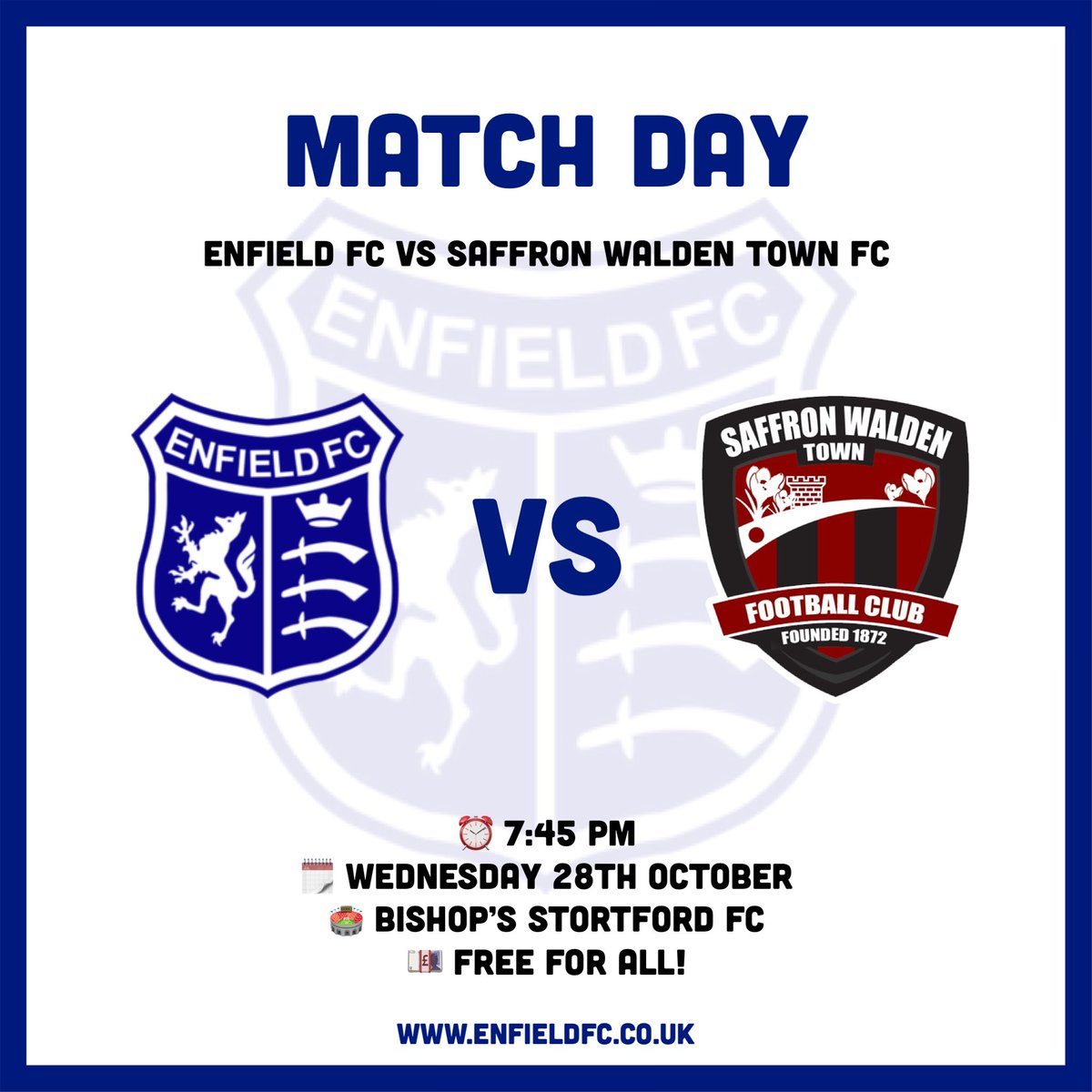 EnfieldFC's tweet photo. Wednesdayβs home game against @SWTFootballClub is FREE ENTRY.
Bar and burger bar will be open from 18:30. Also Track and trace. temperature checks and one way system in place. Get there early to avoid the queues.
COME ON YOU EβS
#FANSFORFREE βͺοΈπ΅βͺοΈπ΅βͺοΈπ΅βͺοΈπ΅βͺοΈπ΅βͺοΈπ΅ https://t.co/IAQYCQ82yq