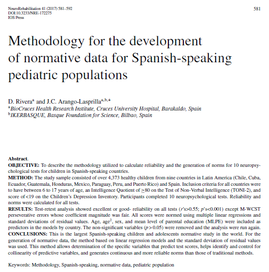 Lo interesante de estos dos estudios (además de generar datos normativos para cada país, incluyendo España), fue el uso de regresiones lineales múltiples y los residuos del modelo final (estandarización de los valores residuales =Z =e/SDe).  https://content.iospress.com/articles/neurorehabilitation/nre172275?id=neurorehabilitation%2Fnre172275