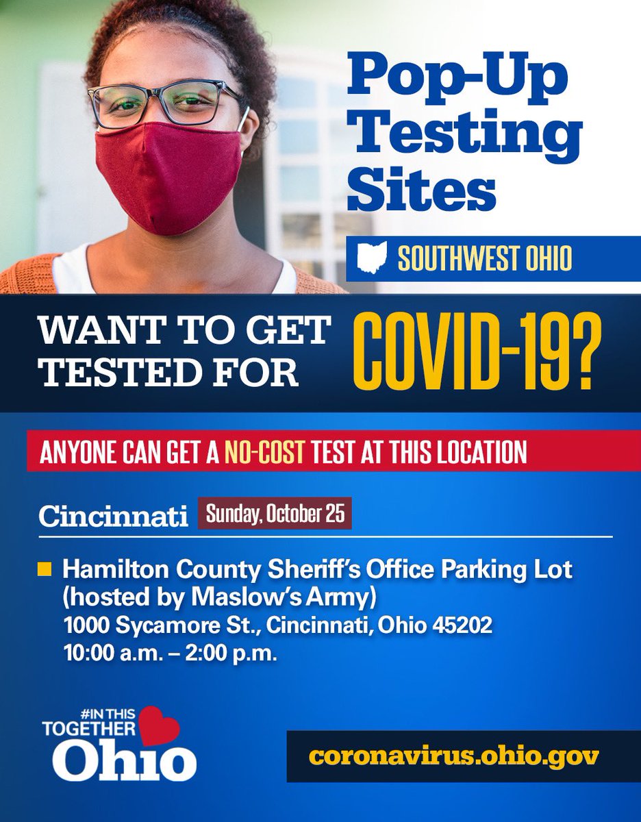 🚨 #COVID19 Testing 🚨Today until 2pm with <a href="/HamiltonCntyOH/">Hamilton County, OH</a>