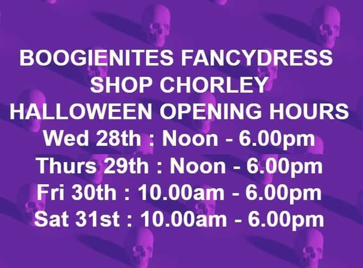 #HalloweenOpeningHours #ChorleyFancydress #ChorleyMarketStreet #ChorleyMarket #ChorleyLife #TotallyLocallyChorley #Chorleyshour #PrestonHour #HalloweenFancydress #Buckshaw #BuckshawBalloons #ChorleyBalloons #Bringit