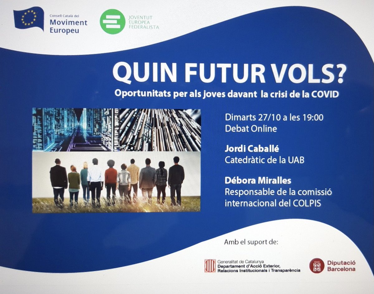 jefcatalunya's tweet photo. Dimarts que ve organitzem amb @movimenteuropeu  un debat sobre les oportunitats que tenim, com a joves, enfront de la crisi del COVID. L'acte serà online a les 19.00, i l'idioma será en Castellà. Link en bio per a les inscripcions! 😉🇪🇺 https://t.co/GTV9EHUWM1