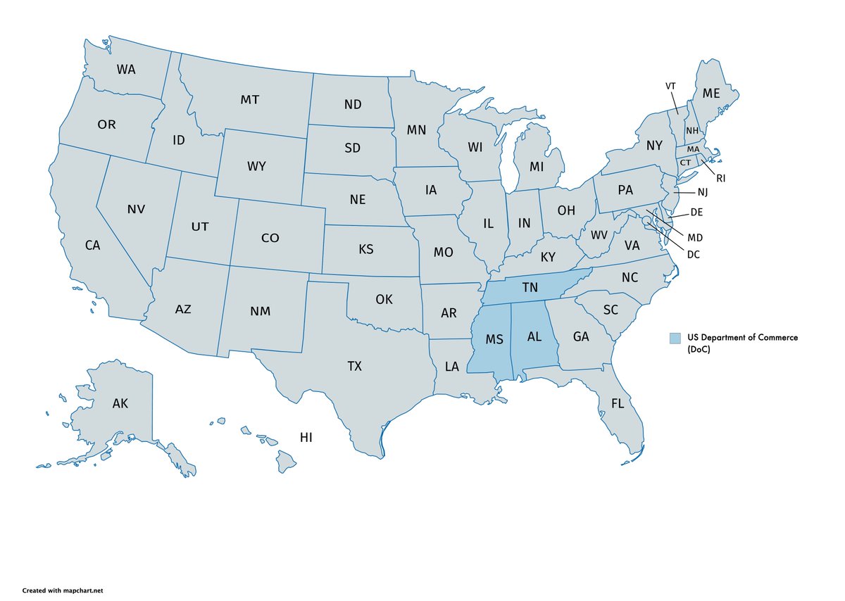 US Department of Commerce ( #DoC) and its 42K Federal Jobs, including the  #patent office, should be relocated to Tennessee, Mississippi, and Alabama (roll tide). https://www.federalpay.org/departments/departmentofcommerce