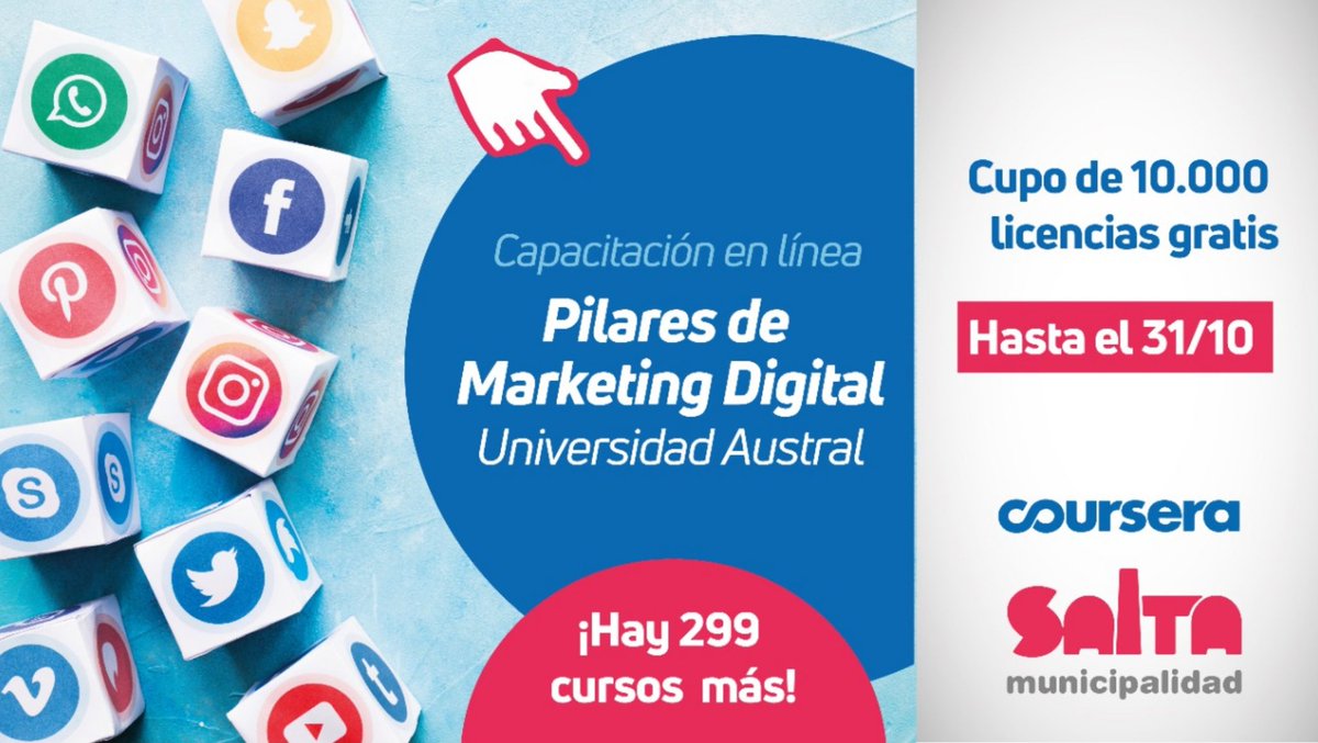 MuniSaltaok's tweet photo. Te invitamos a capacitarte con profesionales de primer nivel, desde tu casa, de manera gratuita. 📖💻

• Estos son algunos de los 300 cursos en línea con aval internacional de empresas y universidades. 

Inscripciones 👉 https://t.co/i3TiOywCZX

‼️Tenés tiempo hasta el 31/10 https://t.co/sbr1Xv6Q5T
