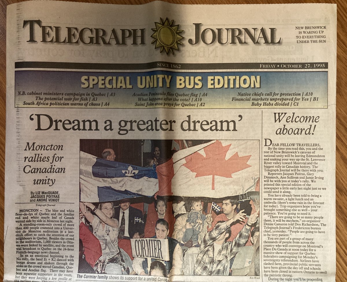 The 400-copies were a special early print run with a customized front page for the New Brunswickers riding the buses to the rally: the "Unity Bus Edition." Page 1 included a special note from managing editor Scott Anderson with a guide to the day's itinerary.