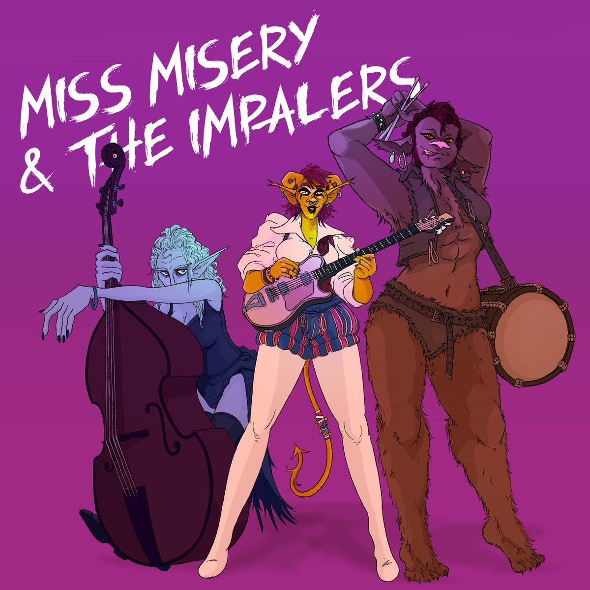 AndyAnimates's tweet photo. I posted this drawing of Miss Misery a while back and I finally got around to drawing her bandmates, coming to a fantasy tavern near you #dnddraws #dnd5e #dndnpcs https://t.co/uae58SQFqR