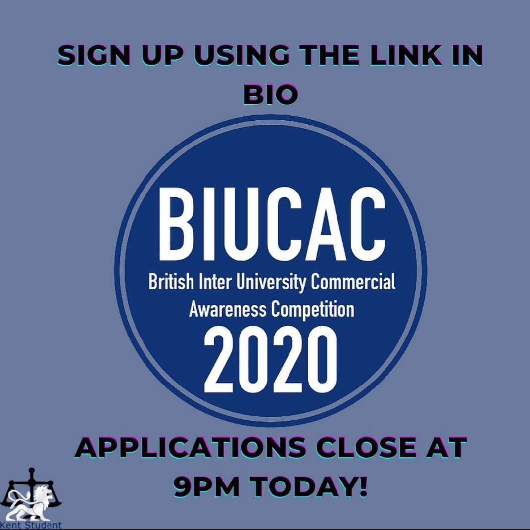 KentStudentLaw's tweet photo. APPLICATIONS FOR PARTICIPATION IN THIS YEARS BIUCAC CLOSE AT 9PM TODAY. SIGN UP WITH THE LINK BELOW:

https://t.co/S2KpU4mdbh https://t.co/CSQ5TkbnIj