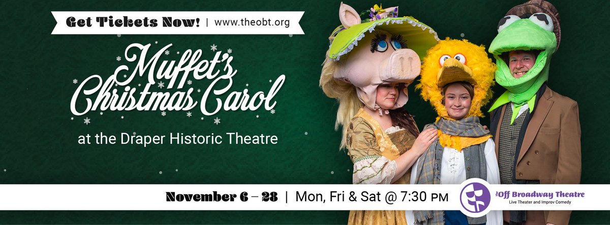 OffBroadway1994's tweet photo. Muffets Christmas Carol parodies a Classic story with life size heads of Muffets. We bring joy and laughter in November with an early Christmas production. Tickets available online at https://t.co/jowrp2o5P9 #draper #offbroadwaytheatreslc #draperhistorictheatre #parody #Christmas https://t.co/BJpf1xekck
