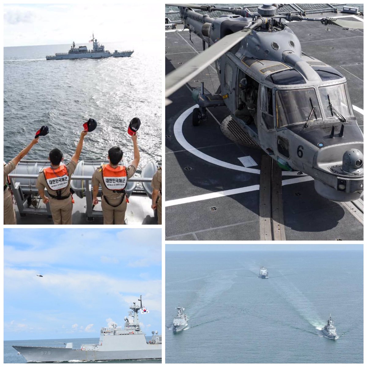 Lekir26's tweet photo. PASSEX RMN-ROKN was conducted between KD LEKIR(FSG 26) with @ROK_Navy ROKS KANG GAM CHAN(DDH 979) and ROKS SOYANG(AOE 51) at Malacca Strait. PASSEX with partners at sea makes us all stronger. Bon Voyage!
@MPA_Barat
@tldm_rasmi 
@RMN_Airwing https://t.co/acWhgVNrKW