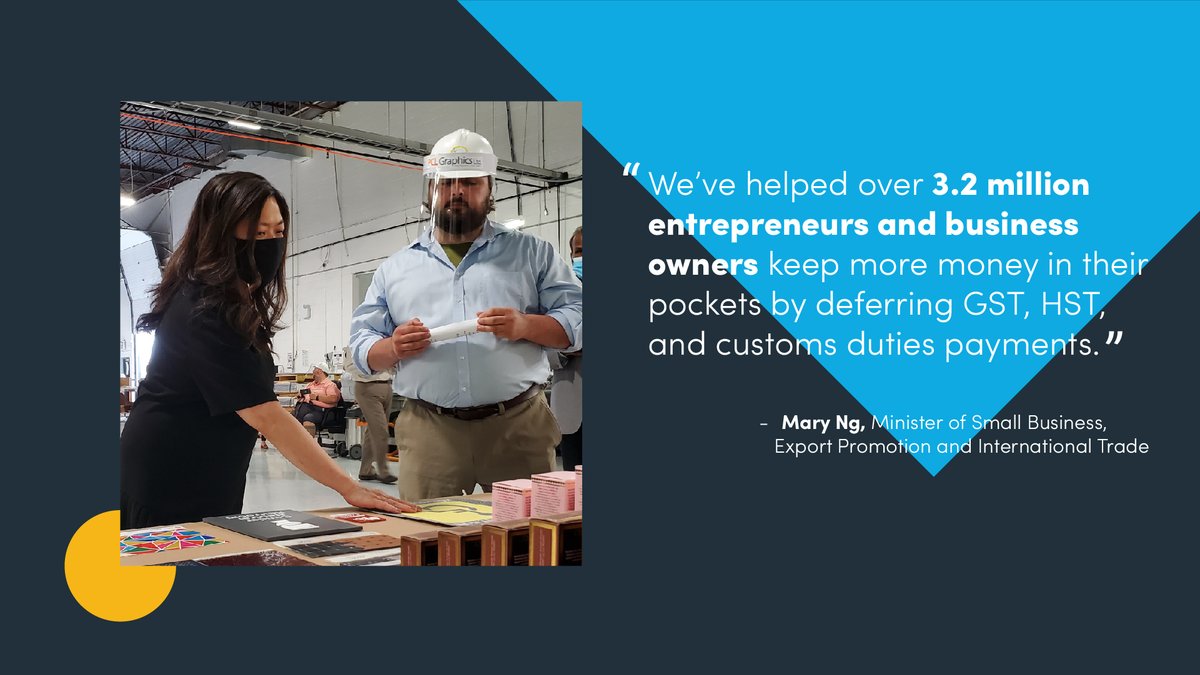 FilomenaTassi's tweet photo. To support #SmallBiz in coping with the impact of #COVID19, our government allowed deferral of GST, HST, and customs duties payments - a measure that helped over 3.2 million entrepreneurs and business owners. #SBW2020 https://t.co/zM2bvuZ9GX