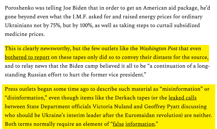 One of the US's best reporters,  @mtaibbi, just published an great and well-researched article documenting how many lies US media outlets are telling to protect Biden.It's on Substack. I doubt any liberal-left outlet would publish it. That's why Taibbi is more popular than ever.