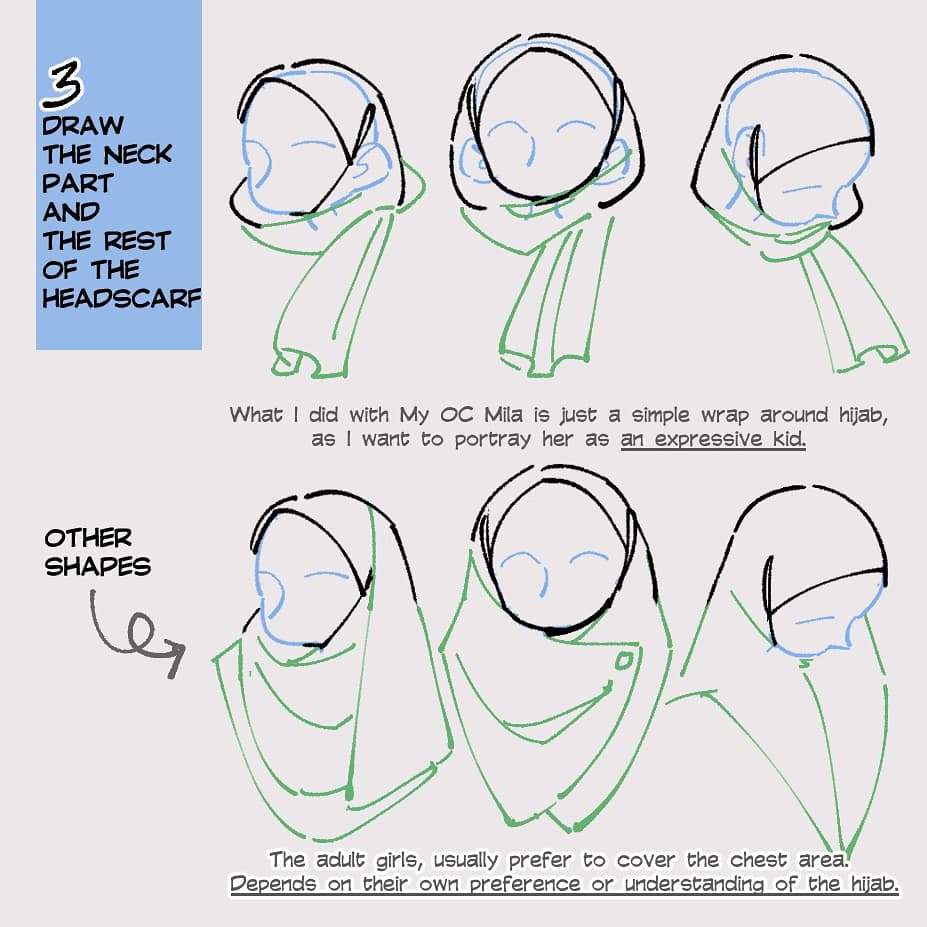 Quick tutorial on drawing headscarves/hijab. 