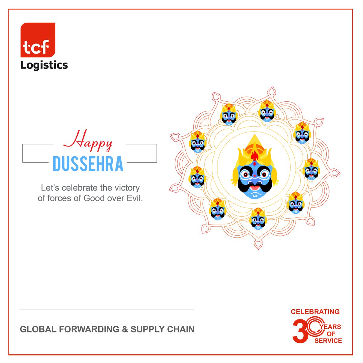 Let’s Celebrate The Victory Of Forces Of Good Over Evil.

- Team TCF

#happydusshera #dusshera 
#freight #freightforwardingcompany #freightforwarder #supplychainmanagement #logistics #logisticsmanagement #management 
#freightforwarderservices