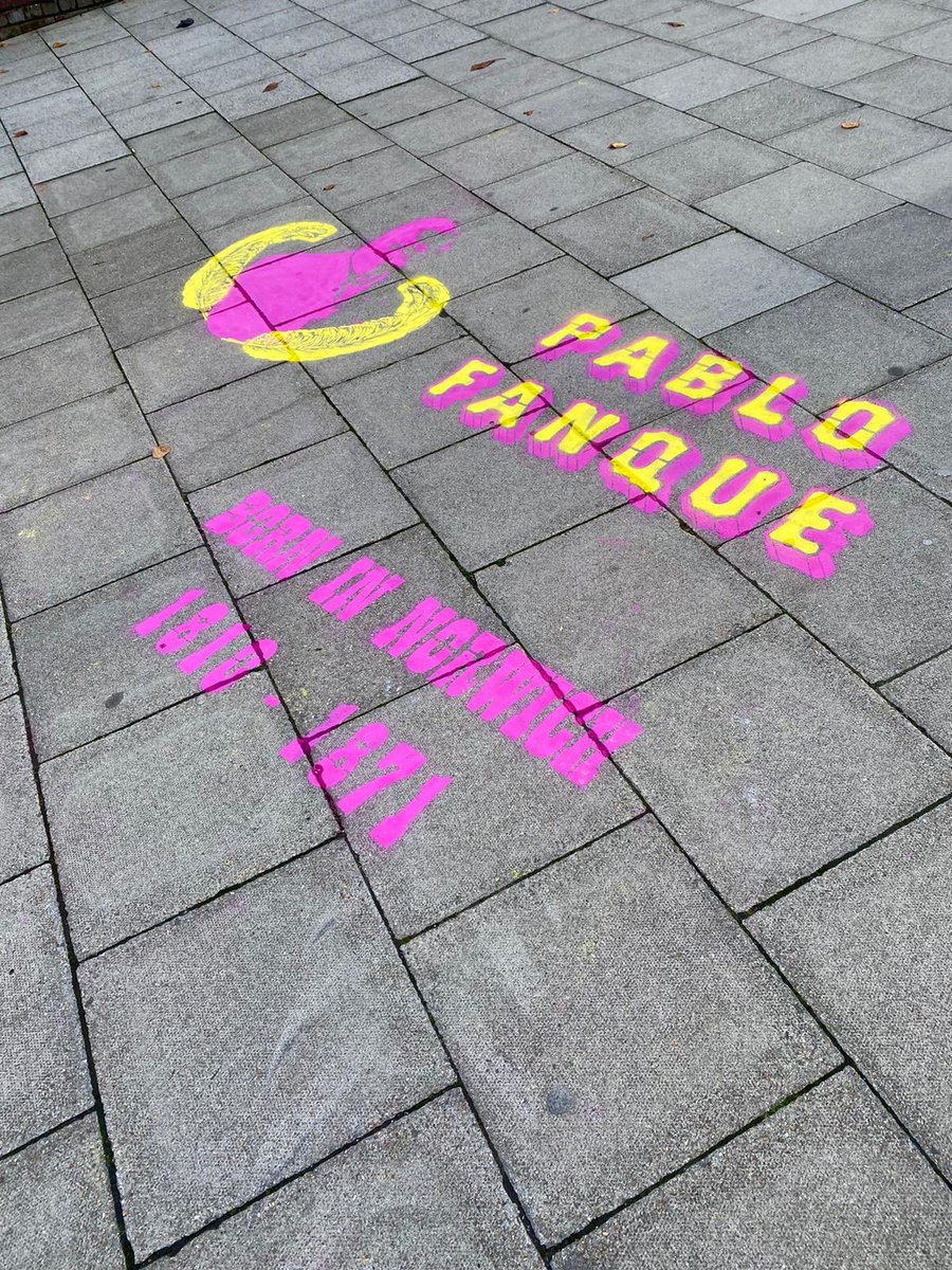 NorwichBIDUK's tweet photo. Take a look at this new #urbanart installation from @AmyFollowers in #Norwich! This temporary artwork celebrates Pablo Fanque, the first Black British circus proprietor. (@NorwichCC) https://t.co/GJW1sLRXnN