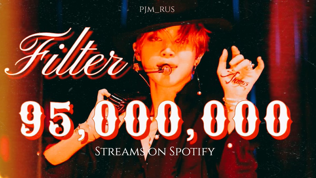 CONGRATULATIONS JIMIN-SHI
" FILTER " BY JIMIN REACHED 95,000,000 STREAMS ON SPOTIFY
#FilterByJimin
#filterjimin
#filterluv
@BTS_twt https://t.co/RdVINpcbCF