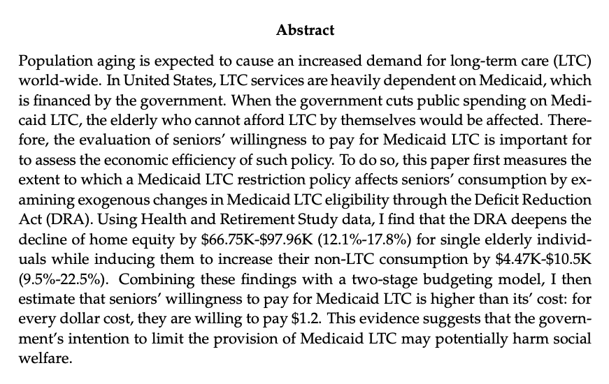 Yinan LiuJMP: "The Value of Medicaid Long-Term Care: Evidence from the Deficit Reduction Act of 2005"Website:  https://www.ynliu.com/ 