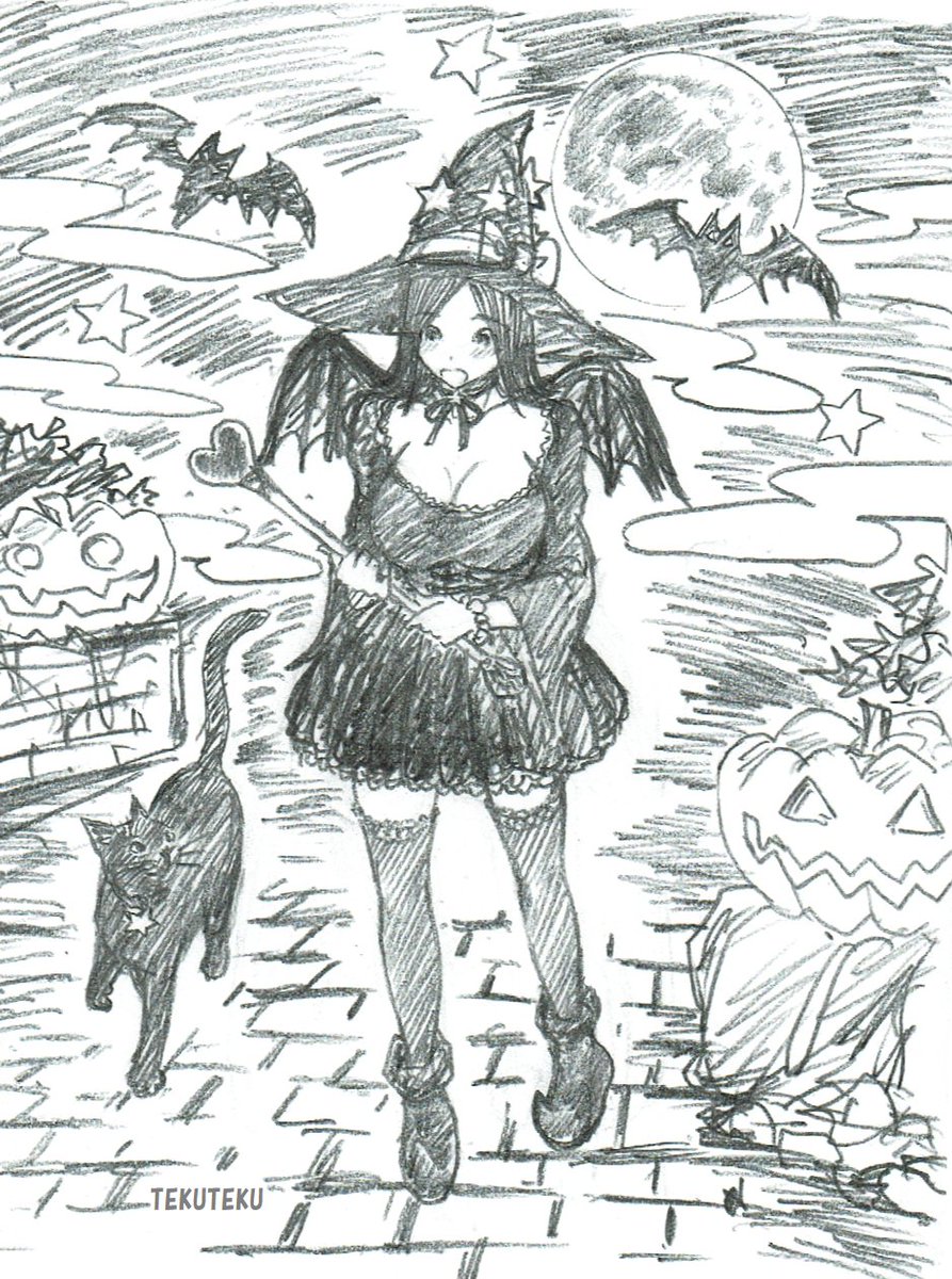 #ハロウィンイラスト 線画・鉛筆画にゃ♪(=^・^=)? #illustration #オリキャラ ? 