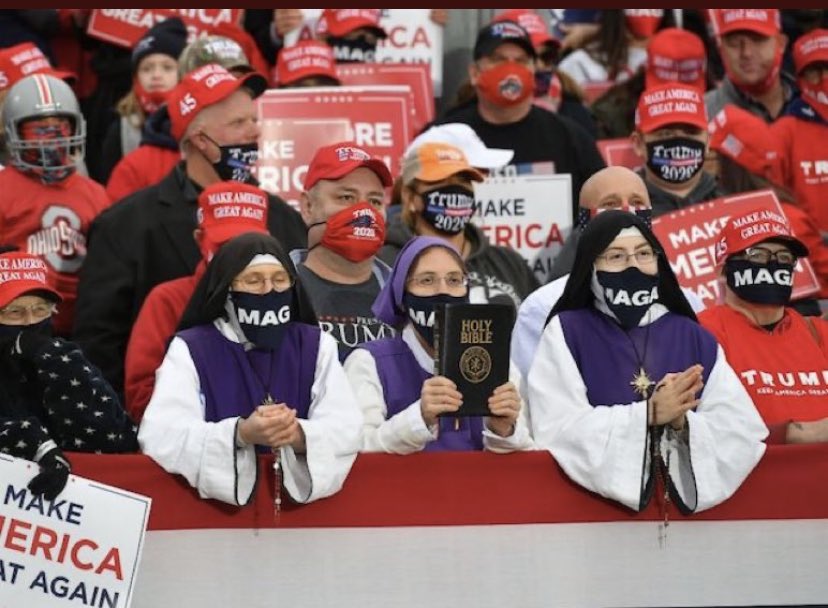 I ❤️ that these nuns broke the internet by praying the rosary at #OHIOTrump rally!

Catholics won’t forget what ⁦@JoeBiden⁩ did to “The Little Sisters of the Poor”.  
#religiousliberty #prolife